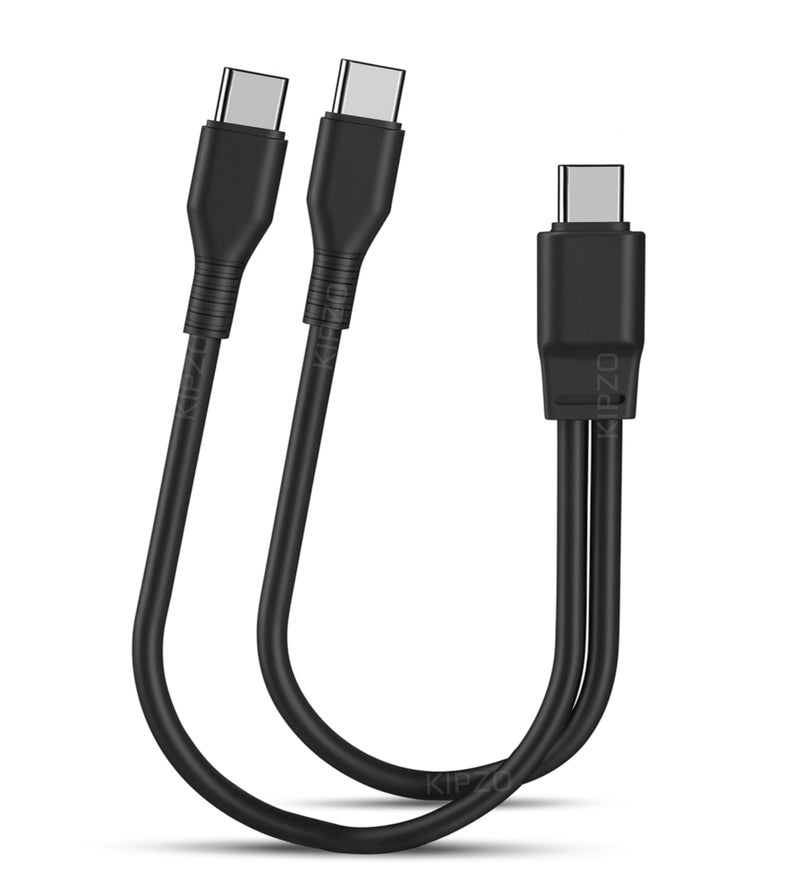 KIPZO® Black Type c to Dual C power bank cable 2 in 1 USB-C splitter charger for galaxy short mini android iph 16 pro Duo multi charging oneplus samsung (Not for DATA Transfer) 20 cm upto 2.1 A max - Image 1