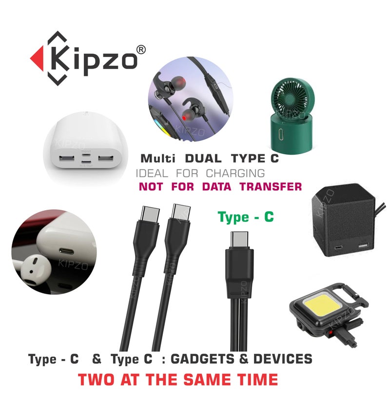 KIPZO® Black Type c to Dual C power bank cable 2 in 1 USB-C splitter charger for galaxy short mini android iph 16 pro Duo multi charging oneplus samsung (Not for DATA Transfer) 20 cm upto 2.1 A max - Image 5