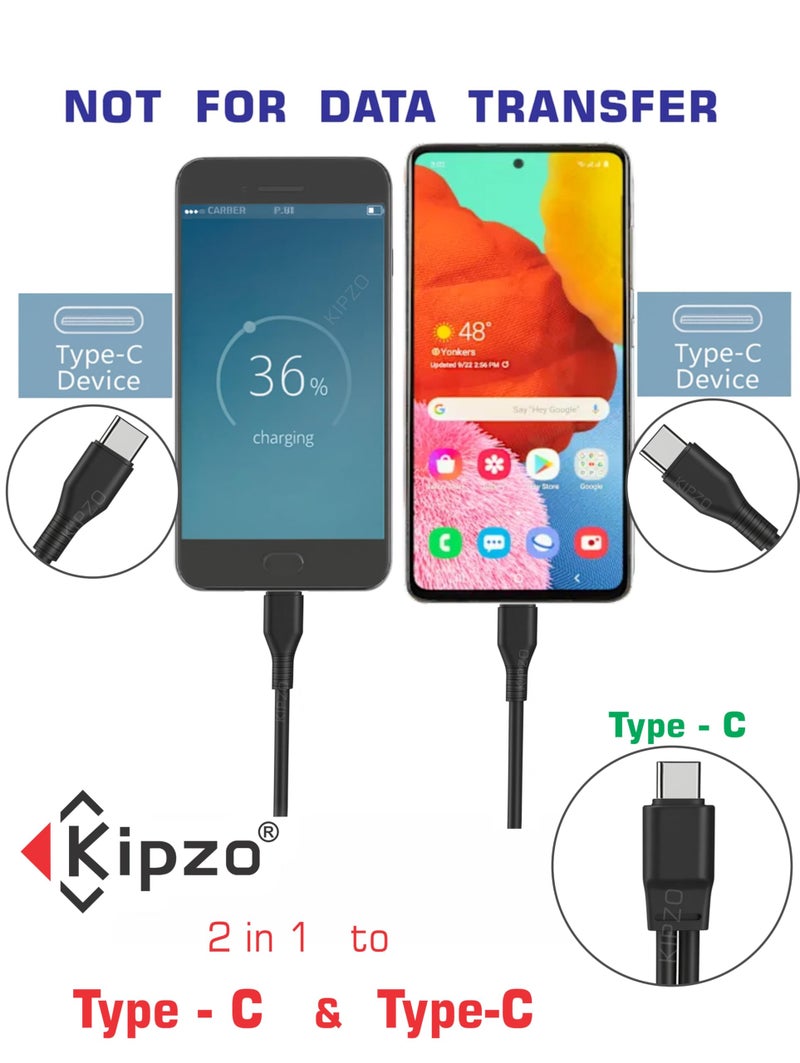 KIPZO® Black Type c to Dual C power bank cable 2 in 1 USB-C splitter charger for galaxy short mini android iph 16 pro Duo multi charging oneplus samsung (Not for DATA Transfer) 20 cm upto 2.1 A max - Image 4