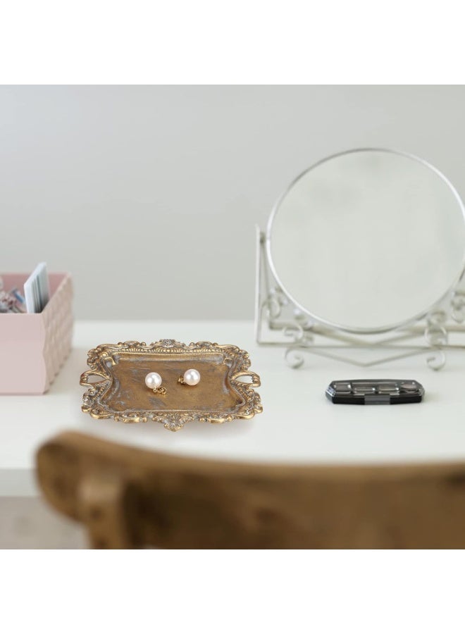 Vintage Gold Small Jewelry Tray Engagement Wedding Rustic Ring Dish Plate Antique Earring Necklace Tray Cute Trinket Dish Gift Decorative Little Jewelry Display Trays - Image 2