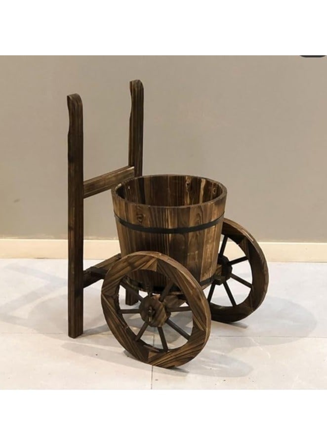 LINGWEI Wooden Flower Pot Rustic Style Wooden Planter with Two Wheels Flower Bucket Wooden Garden Flower Stand Garden Decoration Item Flower Basket For Indoor Outdoor - Image 4