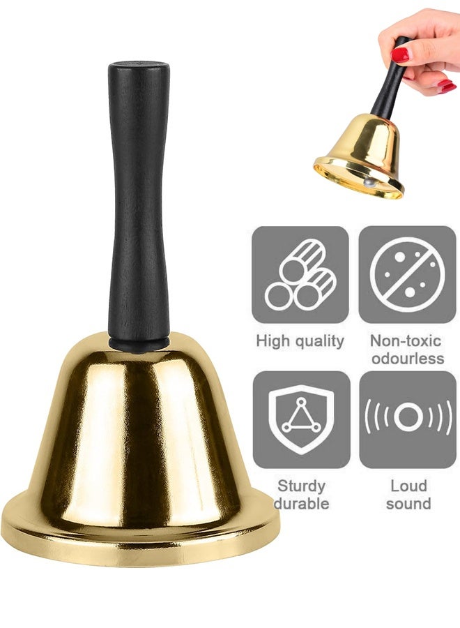 Wffo Loud Hand Bell - Gold Steel Hand Bells for Adults, Dinner Bells for Inside Classroom Bell, for Food Line, Alarm, Jingles, Ringing (Gold) - Image 1