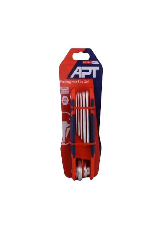 Apt Allen Key Folding Set APT (2-8mm) , 7 Pieces Chrome Vanadium, Compact & Durable 240 g, AH511501-7 - Multicolor 