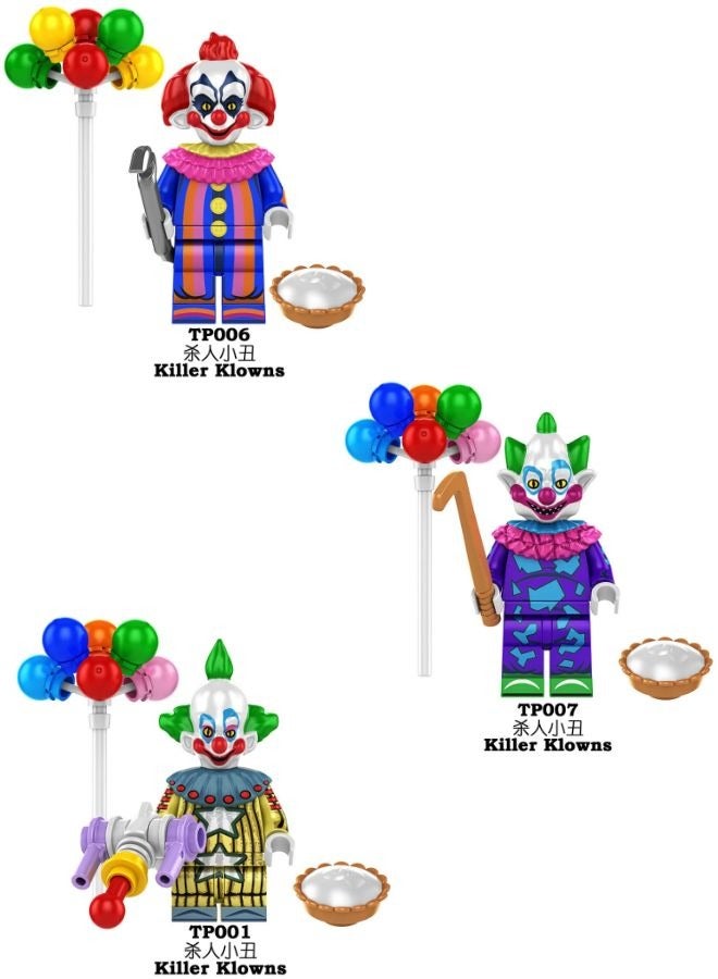 Killer Klowns Minifigure Set – Set of 3 Collectible Clown Figures with Accessories, Balloons, and Weapons – Horror-Themed Toy Set for Fans and Collectors - Image 1