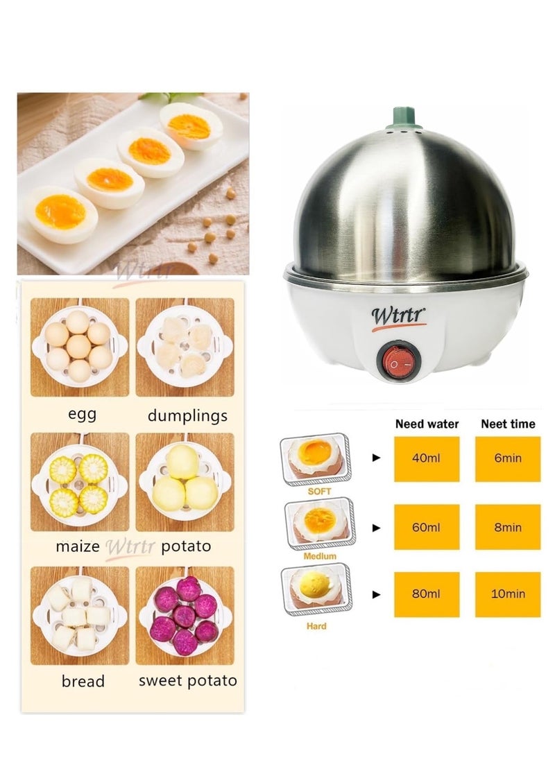 Wtrtr Wtrtr stainless steel Egg Cooker, 350W Electric Egg Beater, White Egg Steamer, Egg Cooker, 7 Egg Volume Steamed Egg Automatically Closed, Double Steamed Egg，605  - Image 2