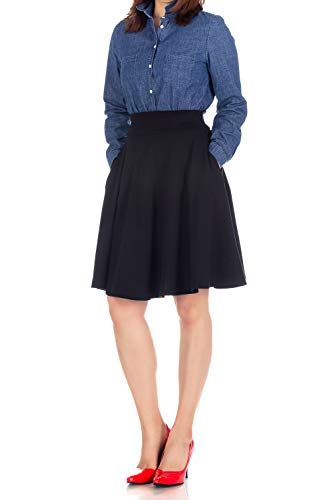 Dani's Choice High-Waisted Cotton Blend Skirt with Pockets - Knee Length A-line Flare for Business and Casual Wear (XL, Black) - Image 2