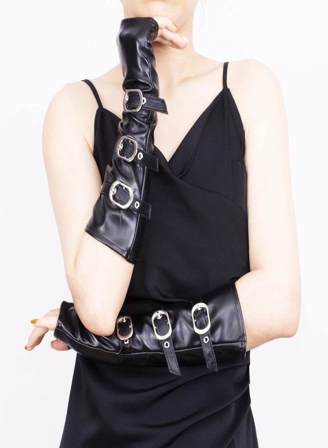 جيسن قفازات جيسن بانك بدون أصابع، مصنوعة من جلد صناعي من البولي يوريثان، أكمام تدفئة للذراعين بتصميم ستيمبانك، أكمام قوطية لحفلات الهالوين التنكرية - Image 2