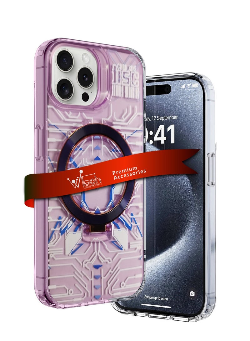 Wtech TPU Magsafe With Large Finger Hand Ring Grip Raised Bavel Camera Hole Case Cover For Apple iPhone 15 Pro Max 2023 Pink/White - Image 1