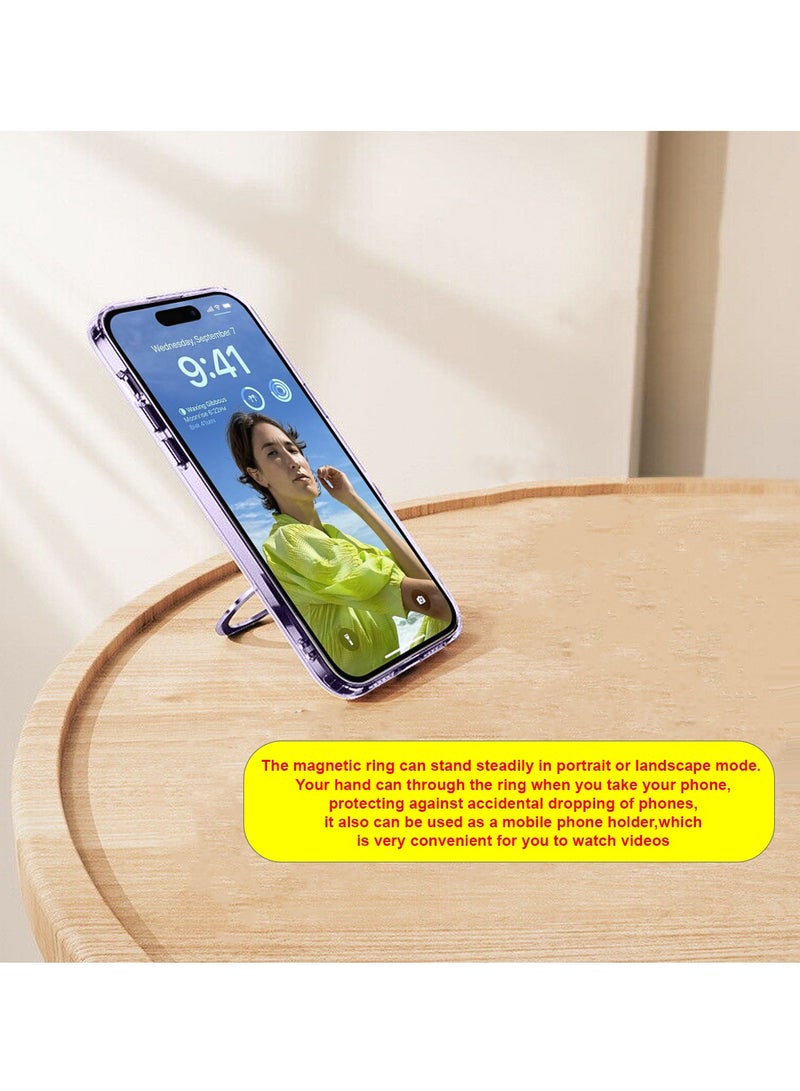 Wtech TPU Magsafe With Large Finger Hand Ring Grip Raised Bavel Camera Hole Case Cover For Apple iPhone 15 Pro Max 2023 Pink/White - Image 3