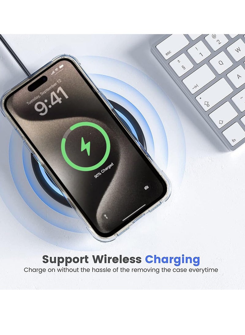 Wtech TPU Magsafe With Large Finger Hand Ring Grip Raised Bavel Camera Hole Case Cover For Apple iPhone 15 Pro Max 2023 Pink/White - Image 4