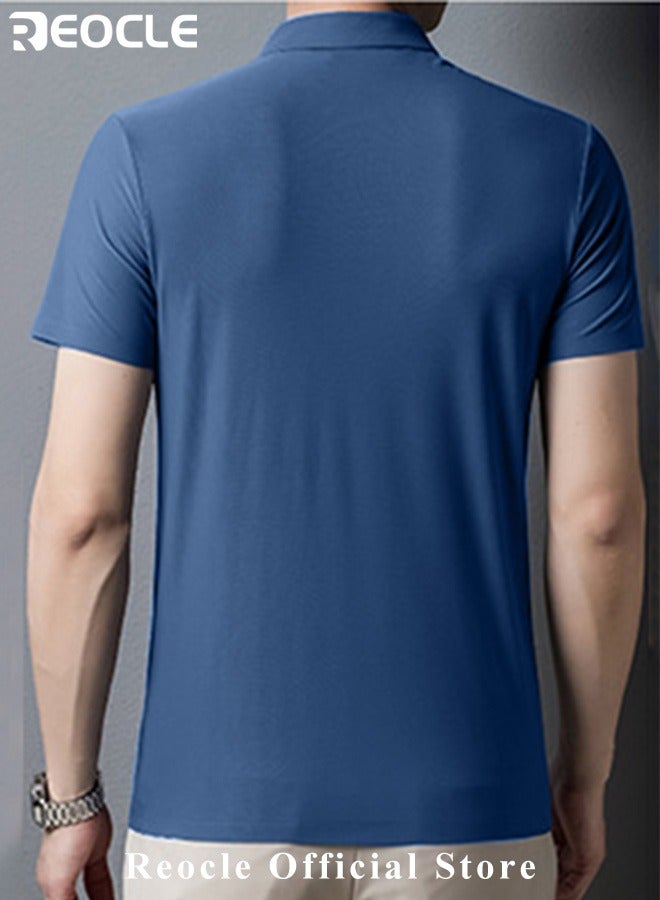 REOCLE Men’s Polo Shirts Short Sleeve Tactical Shirts Performance Athletic Moisture Wicking Golf Shirt Business Casual Ice Silk Lapel Top for Men  - Image 2