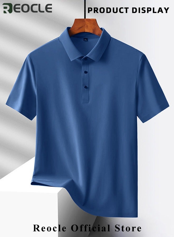 REOCLE Men’s Polo Shirts Short Sleeve Tactical Shirts Performance Athletic Moisture Wicking Golf Shirt Business Casual Ice Silk Lapel Top for Men  - Image 4