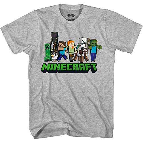 Minecraft Boys' Lineup Crew T-Shirt, Heather (XL) - Image 1