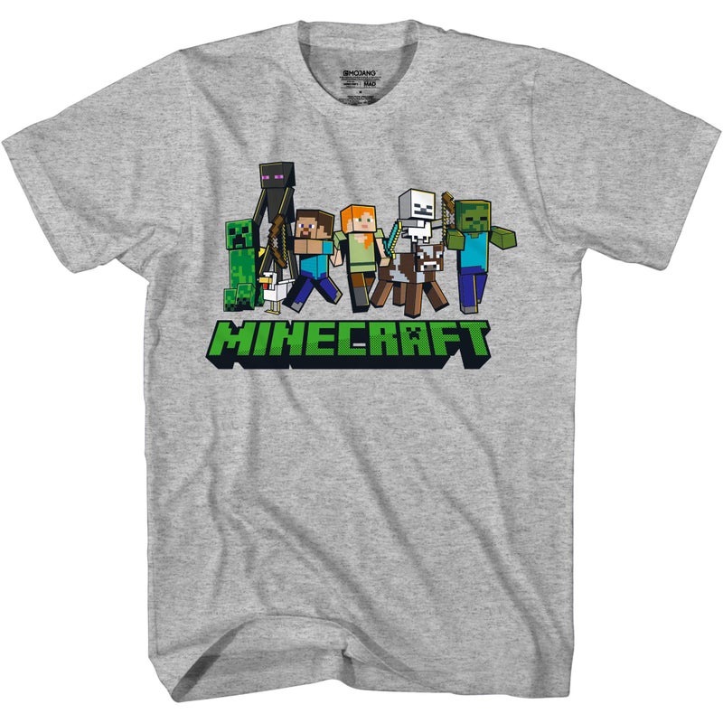 Minecraft Boys' Lineup Crew T-Shirt, Heather (XL) - Image 4