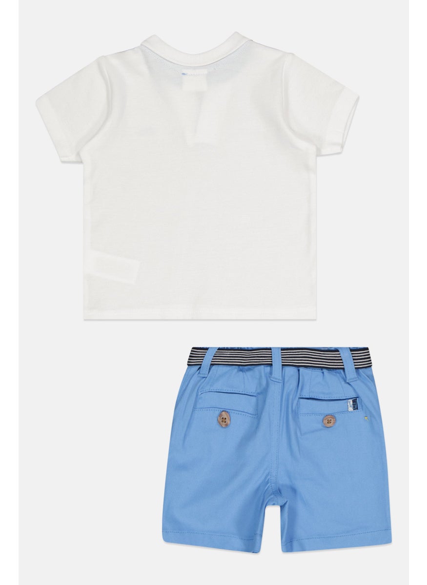 Little Gent Toddlers Boy 2 Piece Embroidered Logo Polo Shirt And Belted Shorts Set, Multicolor  - Image 2