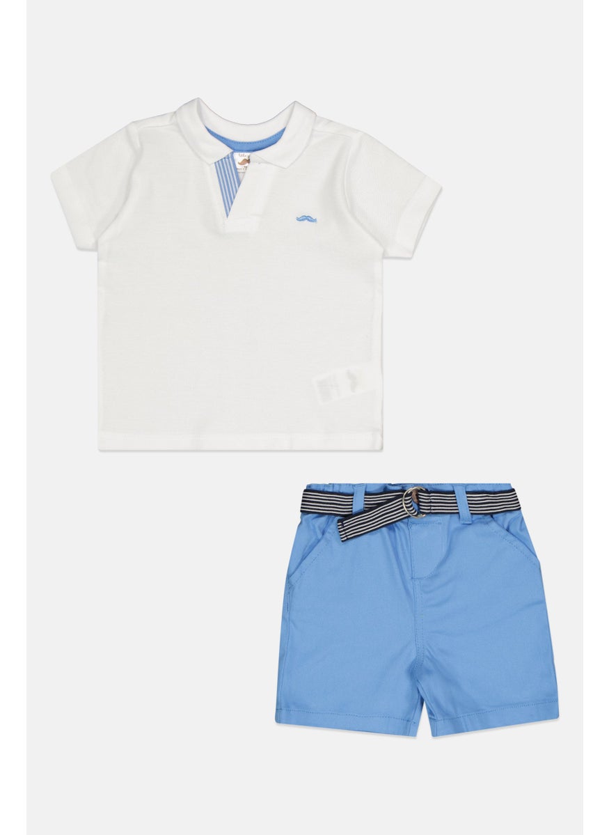 Little Gent Toddlers Boy 2 Piece Embroidered Logo Polo Shirt And Belted Shorts Set, Multicolor  - Image 1