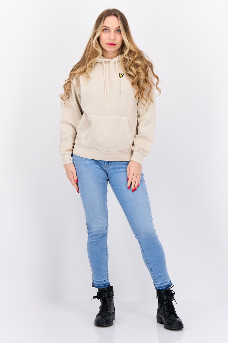 Lyle & Scott Women Hooded Embroidered Logo Long Sleeve Sweatshirt, Beige - Image 4