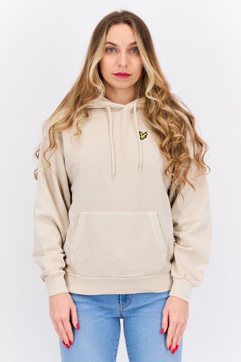 Lyle & Scott Women Hooded Embroidered Logo Long Sleeve Sweatshirt, Beige - Image 1
