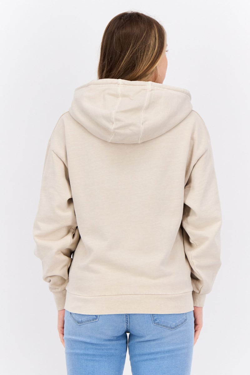 Lyle & Scott Women Hooded Embroidered Logo Long Sleeve Sweatshirt, Beige - Image 3