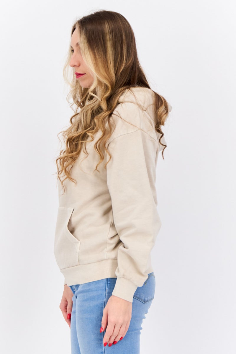 Lyle & Scott Women Hooded Embroidered Logo Long Sleeve Sweatshirt, Beige - Image 2