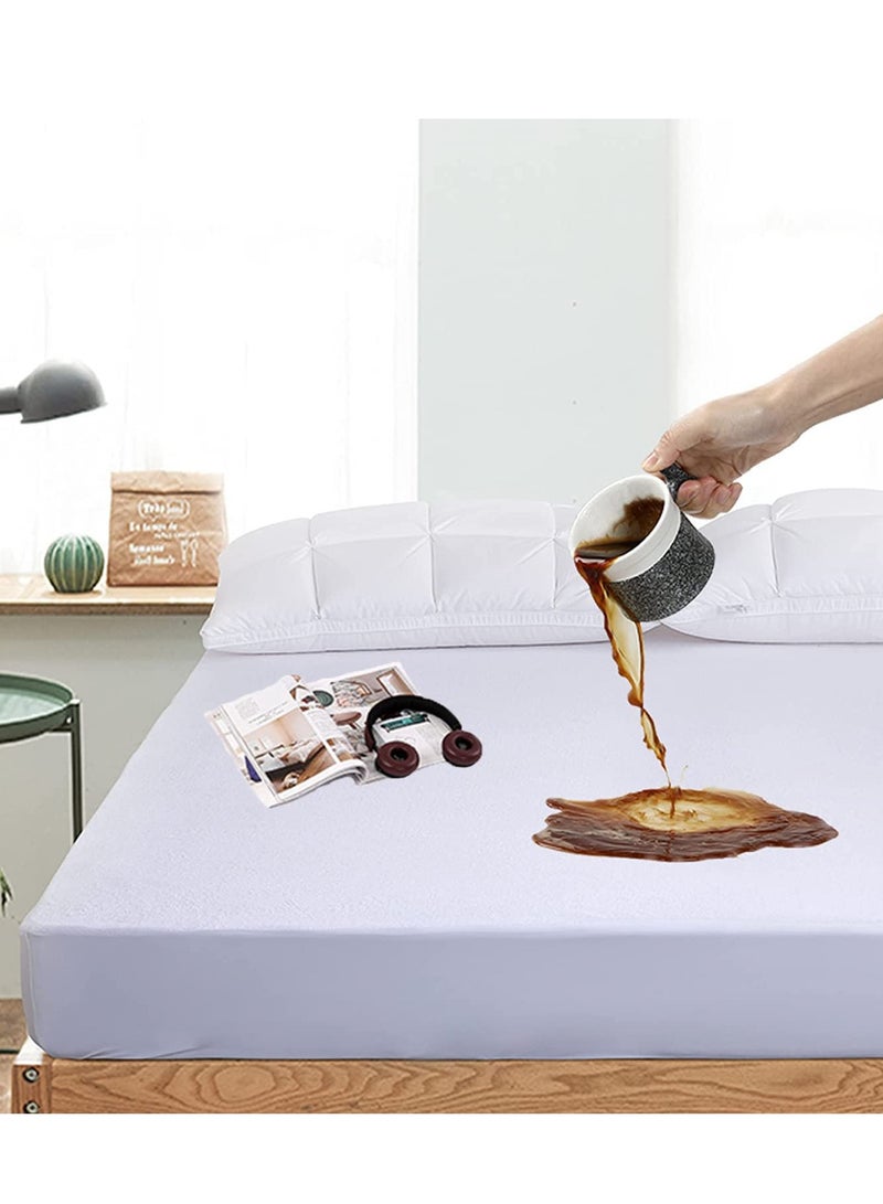 Waterproof Mattress Protector, Mattress Cover Breathable, Fabric Cooling Mattress Pad Cover Smooth Soft Noiseless Washable, Fitted 30CM Deep Pocket (200 * 200cm) - Image 1