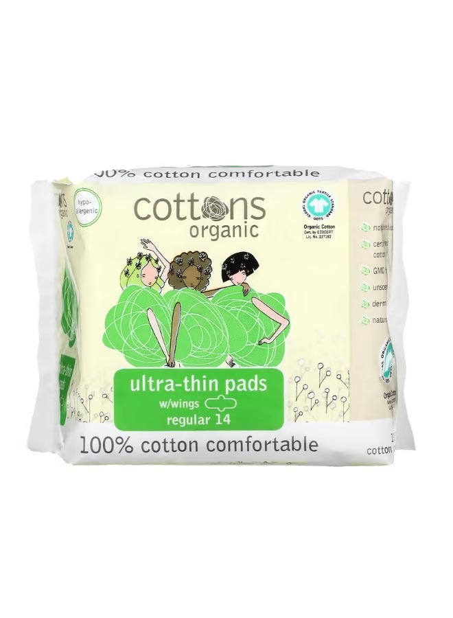 cottons 100 Cotton Comfortable Ultra-Thin Pads with Wings Regular 14 Pads - Image 1