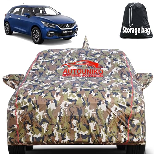 AUTOUNIKO® 100% Waterproof Triple Stiched Full Body Car Cover for Maruti Suzuki Baleno with Mirror and Antena Pocket with Soft Cotton Inside(Full Buttom Elastic) (Army) - Image 1