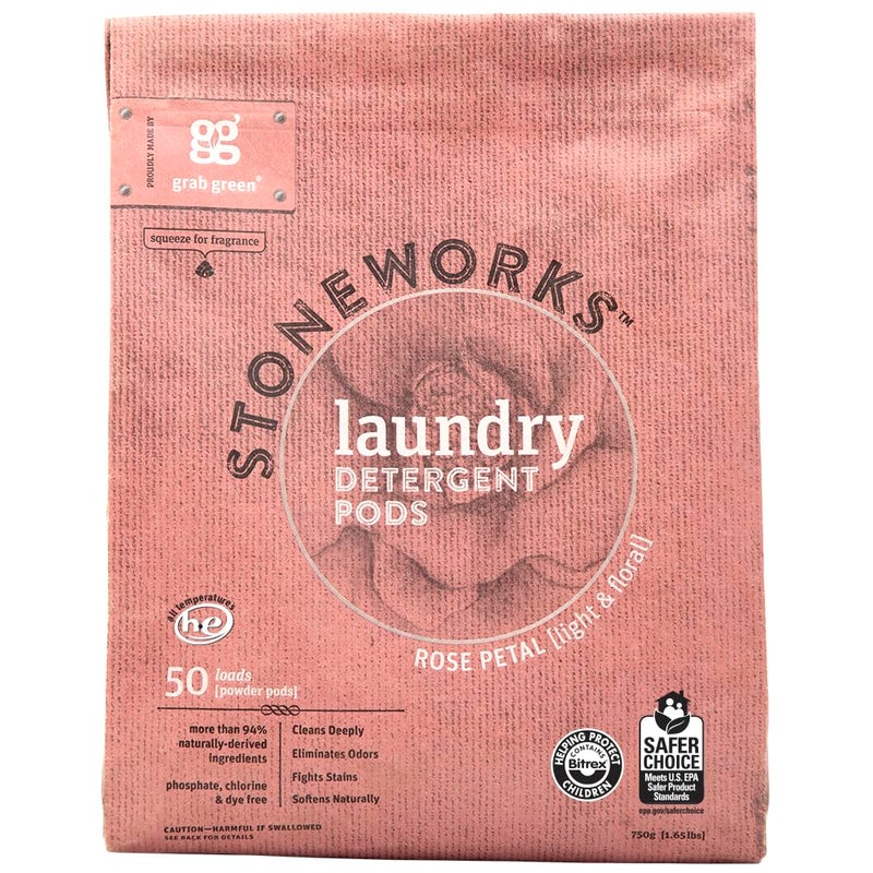 Grab Green Stoneworks Natural Laundry Detergent Powder Pods Rose Petal 50 loads