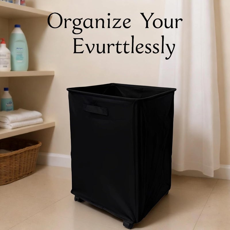 Oxford Cloth Laundry Hamper, Rolling Clothes Storage Bin, Foldable Basket with Wheels, 40 X 34 X 57 Cm, Handles, Space-Saving - Image 2