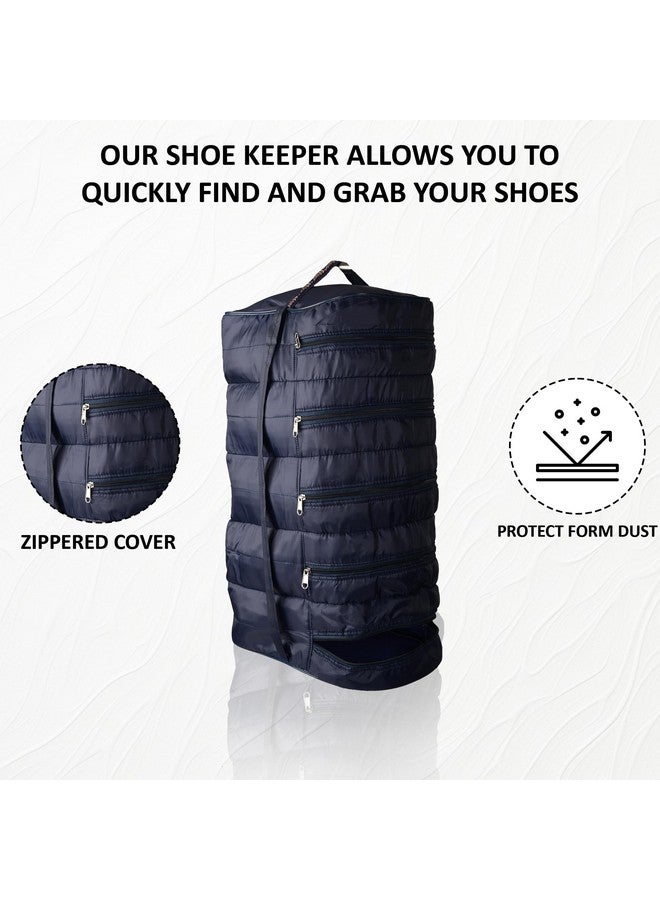 Urbane Home Urbane Home Pack of 2 Upto 5 Pair Foldable Shoe Organiser Cover for Travel | Hanging Sandal/Shoes Packing Pouch & Storage Bag with Zip | Blue - Image 2