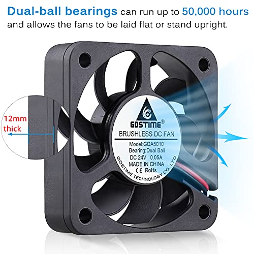 GDSTIME 50mm x 50mm x 12mm 24v Dual Ball Bearing Brushless Cooling Fan - Image 4