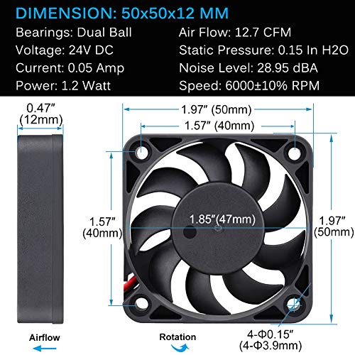 GDSTIME 50mm x 50mm x 12mm 24v Dual Ball Bearing Brushless Cooling Fan - Image 2