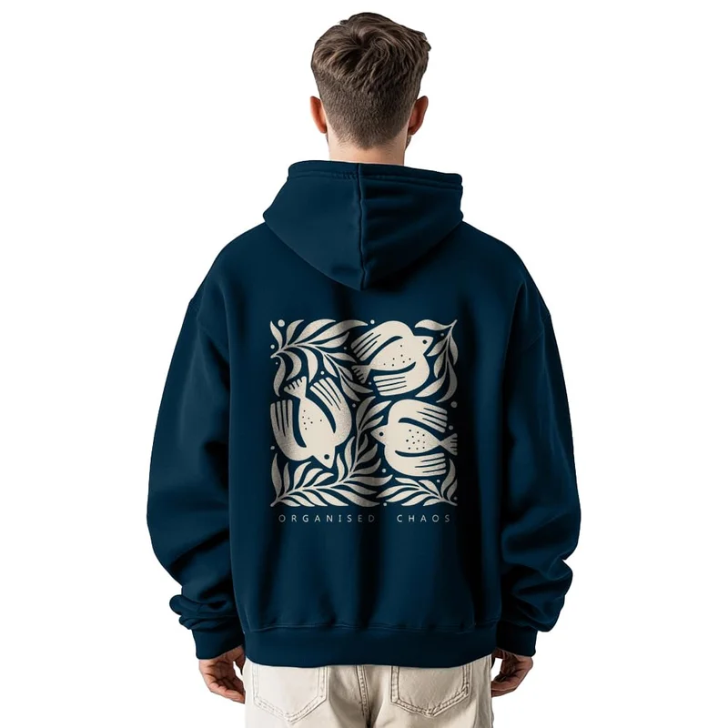 NOBERO Navy Graphic Printed Hoodie for Men