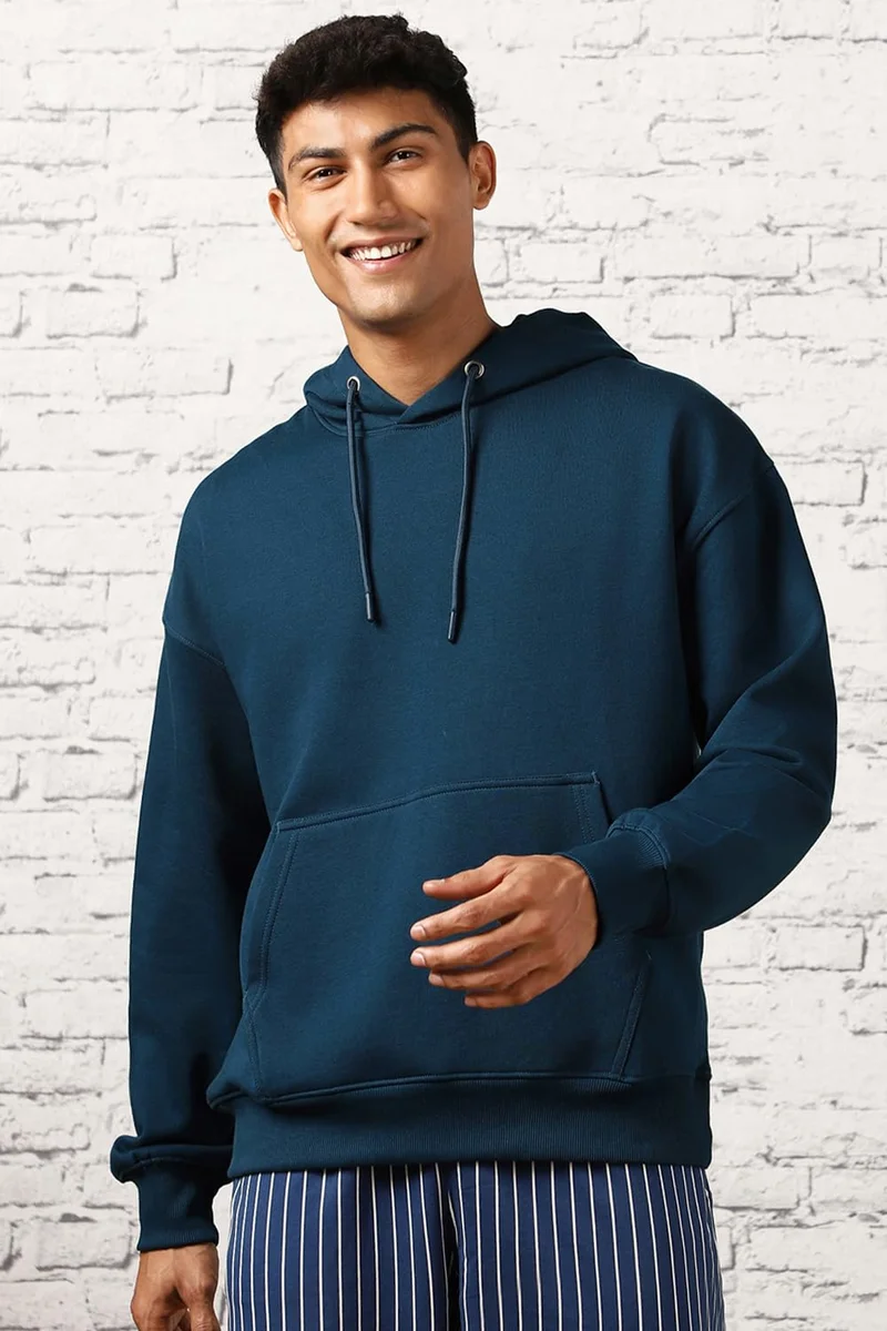 NOBERO  Navy Graphic Printed Hoodie for Men for Men | Best Price UAE
