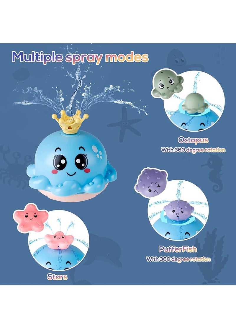 نيبمينينت Baby Bath Toy With 4 Water Spray Modes, Light Up Octopus Tub Toys for Toddler Kids, Auto-Rotating Toddlers Bathtub Boys Girls Ocean Animals/Fountain Sprinkler/Flashing Colorful LED - Image 4
