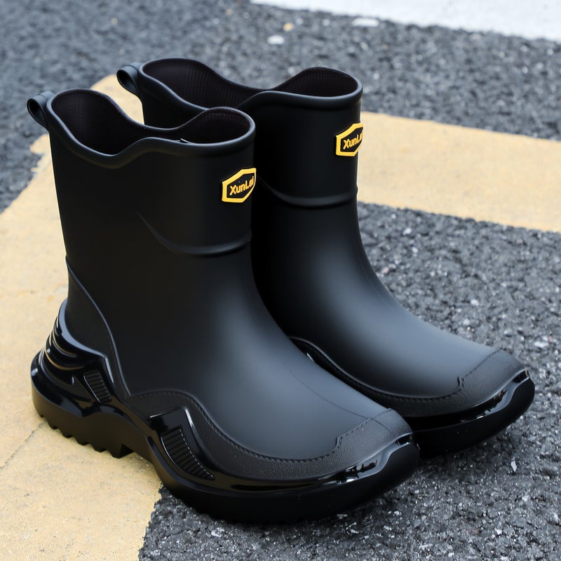 Korean Style Classic Black Non-Slip Men'S Rubber Shoes Rain Boots Short-Tube Sports Water Boots Widened And Thickened Environmentally Friendly Water Shoes - Image 3