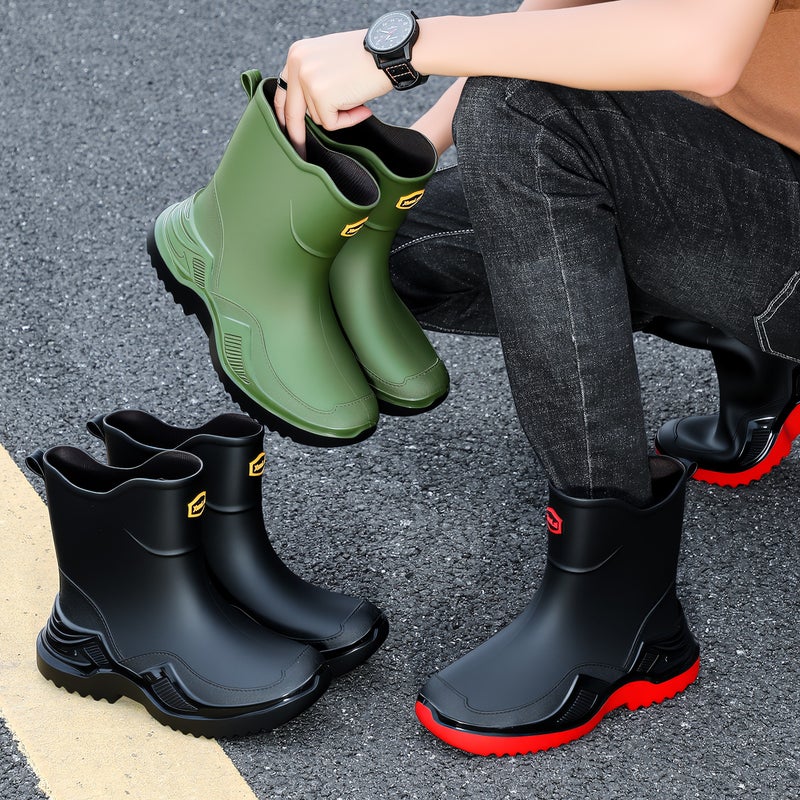 Korean Style Classic Black Non-Slip Men'S Rubber Shoes Rain Boots Short-Tube Sports Water Boots Widened And Thickened Environmentally Friendly Water Shoes - Image 5