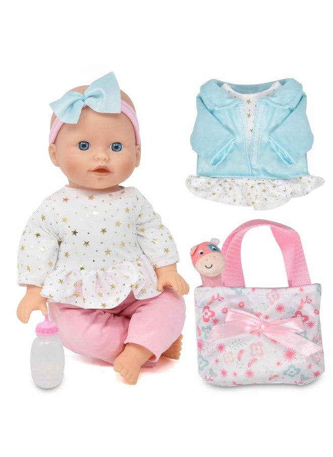 Gift Boutique - Soft Body Baby Doll With Accessories Set, 14 Inch Doll With Bottle Clothes Toy Rattle Diaper Bag And Bib For Toddlers Girls Age 2 3 4 5 Years - Image 1