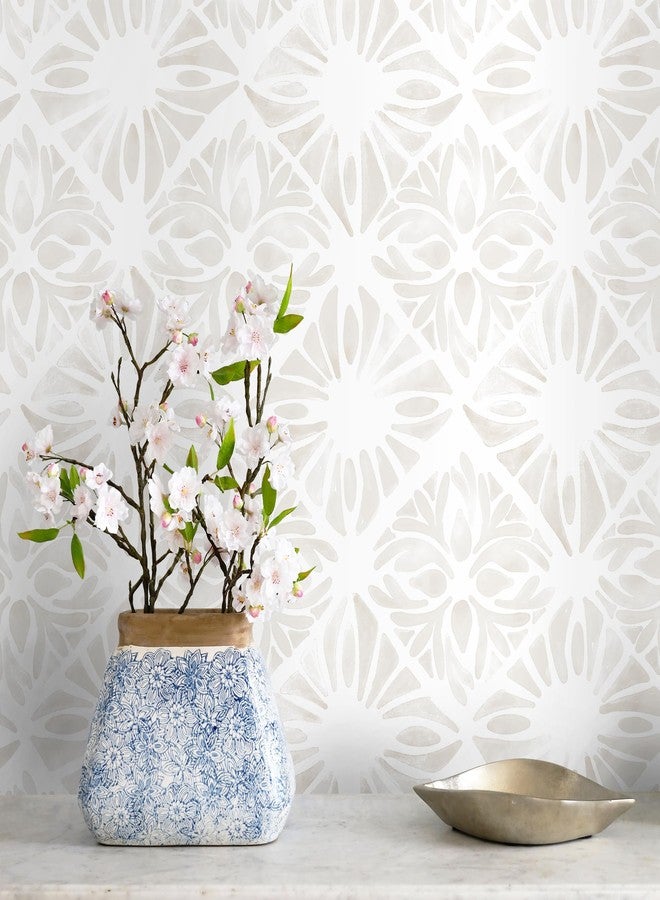 Fiula Geometric peel and stick wallpaper boho wallpaper78.7 x17.3 white and gray wallpaper white contact paper Removable Wallpaper for Bedroom Waterproof Removable Shelf Liner Decal Vinyl Roll - Image 1