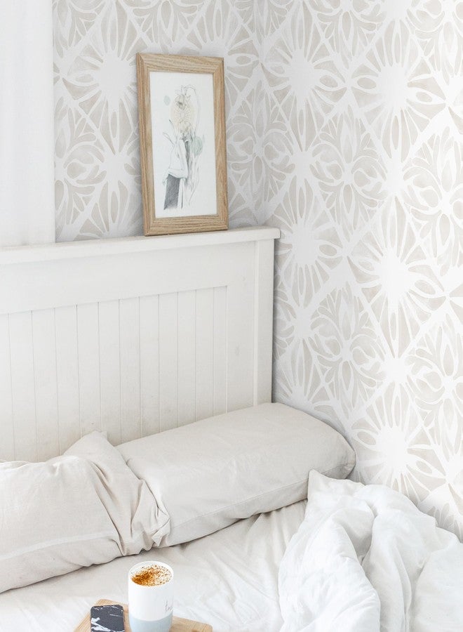 Fiula Geometric peel and stick wallpaper boho wallpaper78.7 x17.3 white and gray wallpaper white contact paper Removable Wallpaper for Bedroom Waterproof Removable Shelf Liner Decal Vinyl Roll - Image 2