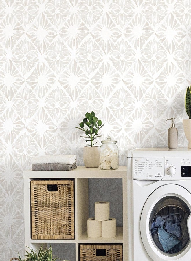 Fiula Geometric peel and stick wallpaper boho wallpaper78.7 x17.3 white and gray wallpaper white contact paper Removable Wallpaper for Bedroom Waterproof Removable Shelf Liner Decal Vinyl Roll - Image 5