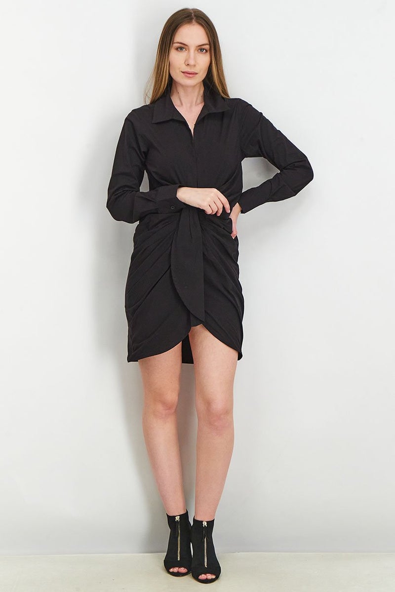 The Giving Movement Women Long Sleeve Rouched Shirt Dress, True Black - Image 4