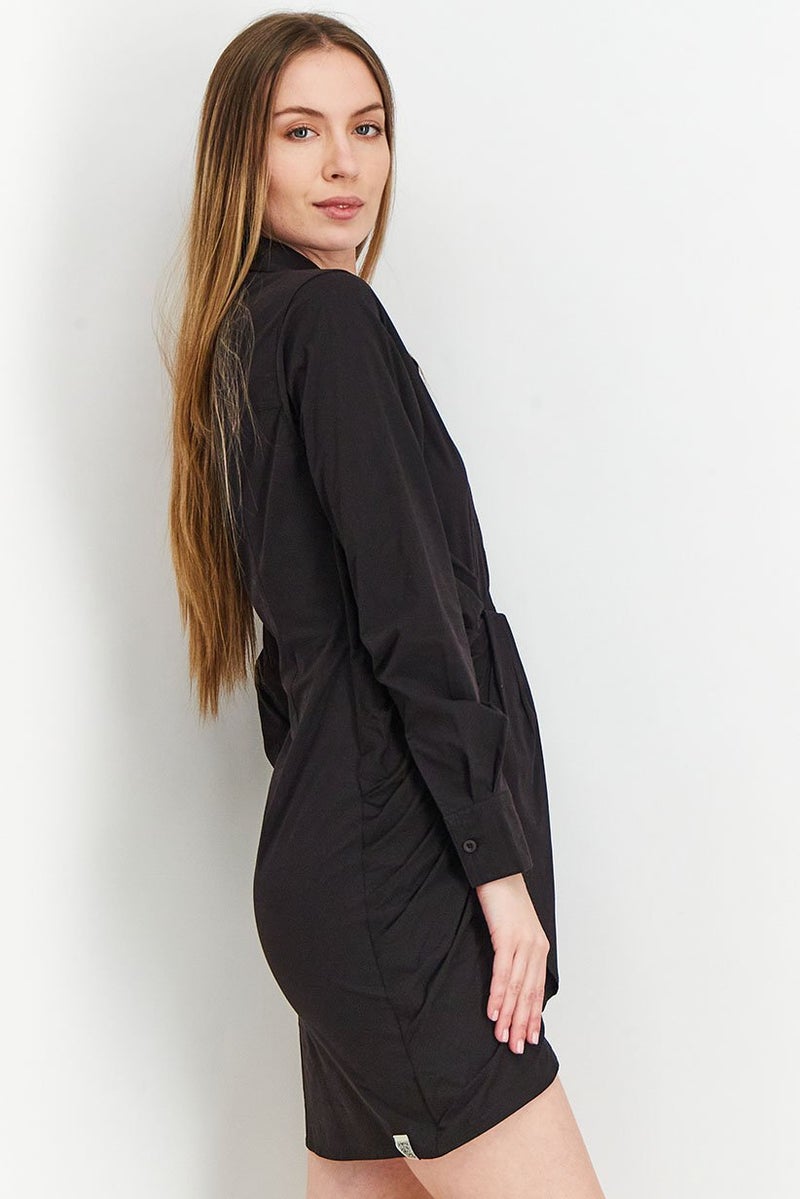 The Giving Movement Women Long Sleeve Rouched Shirt Dress, True Black - Image 2