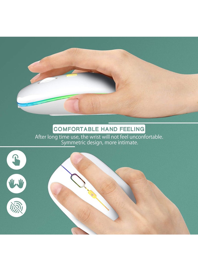 LED Wireless Mouse Rechargeable Slim Silent Mouse 2.4G Portable Mobile Optical Office Mouse with USB & Type-c Receiver for Notebook, PC, Laptop, Computer, Desktop