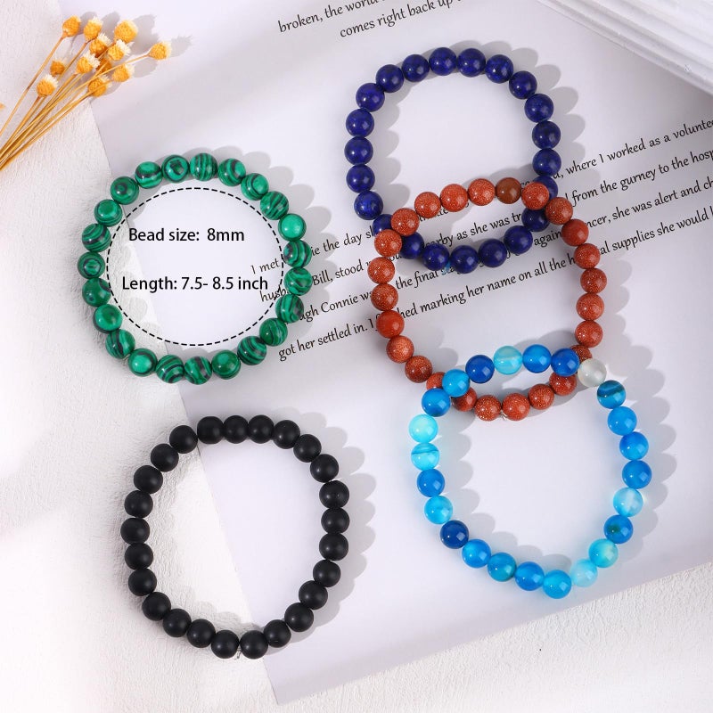 FIRAZIO 16PCS Semi-Precious Gemstone Bracelet - Crystal Stone Beaded Bracelets for Women Men 8mm Round Beaded Stretch Bracelets Unisex Yoga Bracelets Gifts (16Pcs) - Image 5