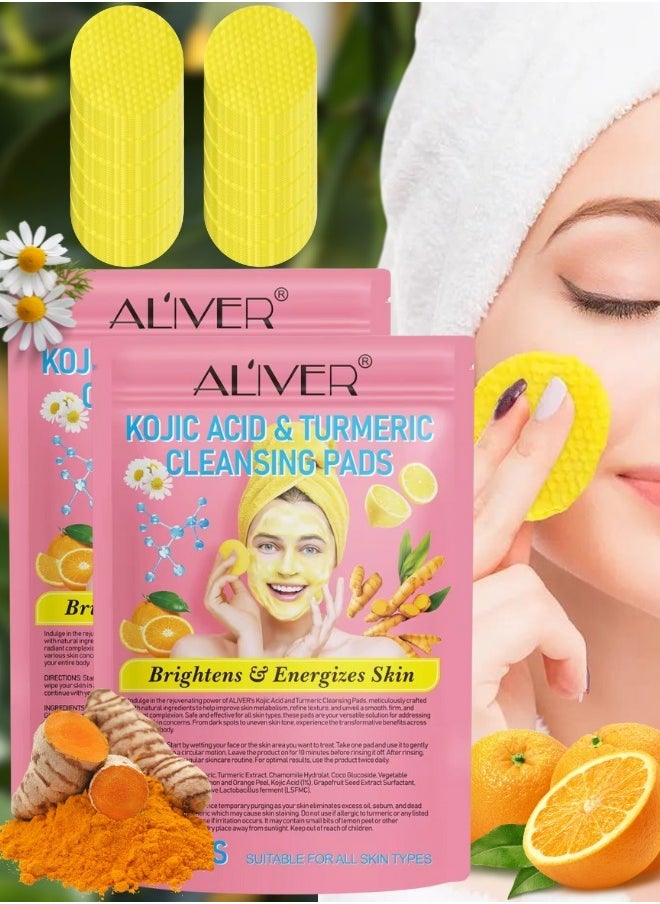 ALIVER - 80 Pcs(Two Packs) Kojic Acid & Turmeric Cleansing Pads for Dark Spots Turmeric Kojic Acid Cleansing Pads Helps Balance Skin Oil & Water Fade Spot Remove Excess Keratin Clean Oil Refines Pores - Image 1