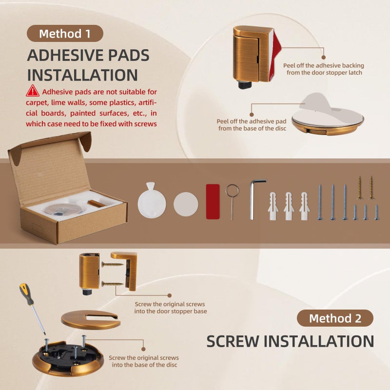SAILANKA Windproof Door Stopper Indoor Heavy Duty Floor Door Stop Keep Door Open Mechanical No Drilling Door Stopper with Screws and Adhesive Pads, 1 Pack, Bright Gold - Image 5