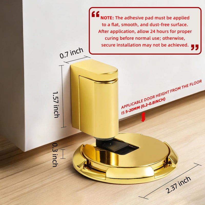 SAILANKA Windproof Door Stopper Indoor Heavy Duty Floor Door Stop Keep Door Open Mechanical No Drilling Door Stopper with Screws and Adhesive Pads, 1 Pack, Bright Gold - Image 2