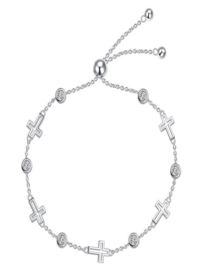 Flyow S925 Sterling Silver Cross Charm Bracelet for Women Christian Danity Religious Link Chain Jewelry Gifts - Image 1