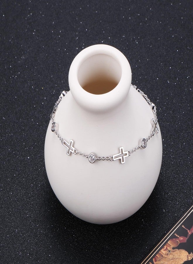 Flyow S925 Sterling Silver Cross Charm Bracelet for Women Christian Danity Religious Link Chain Jewelry Gifts - Image 3